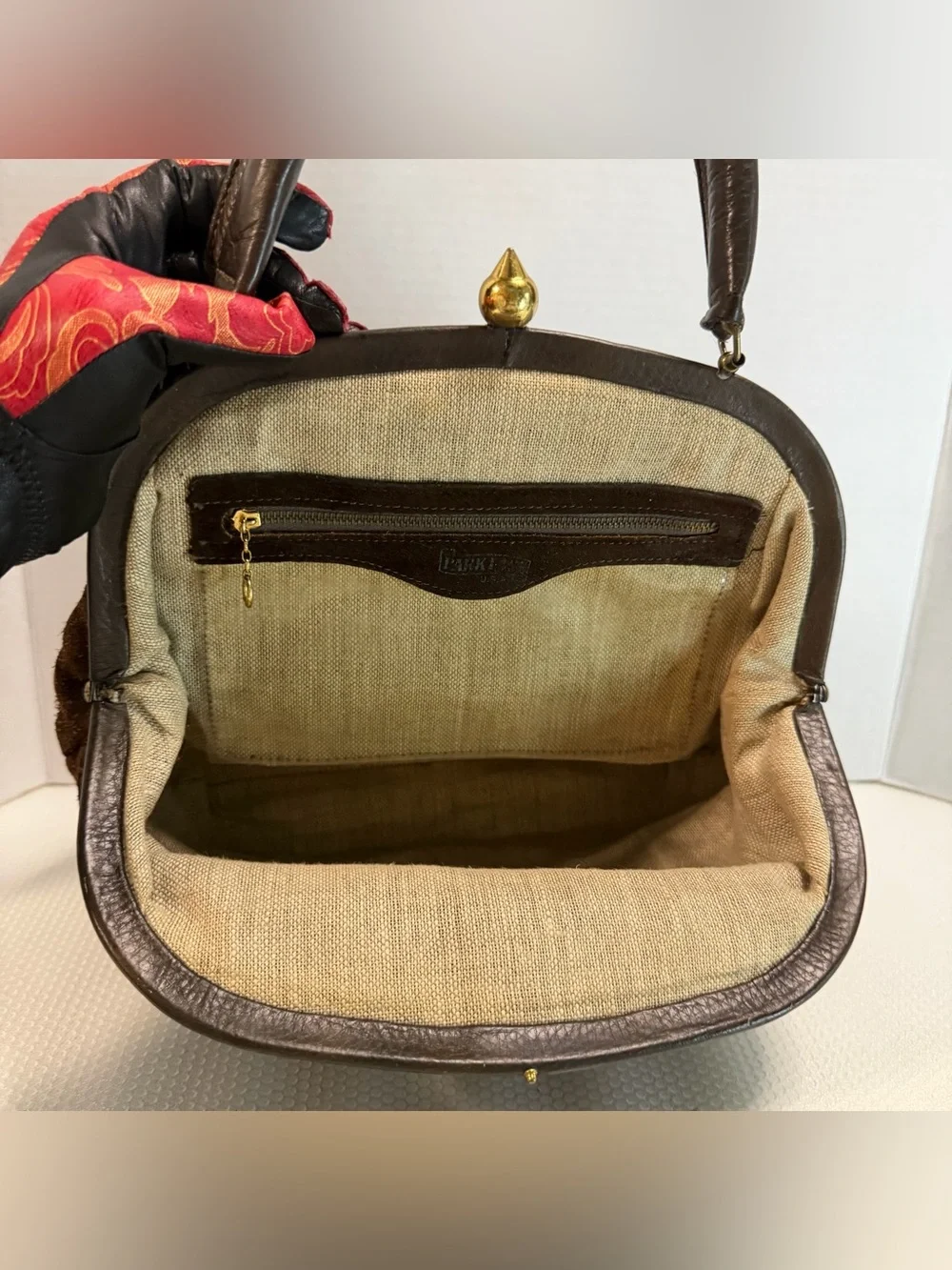60s Dark Brown Suede Top-Handle Satchel